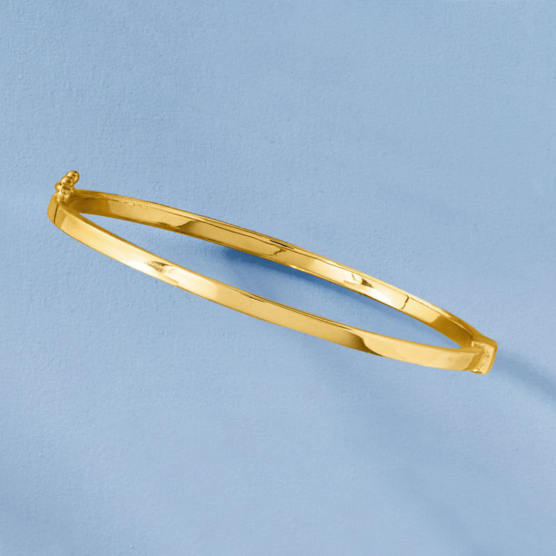 Polished gold over sterling small bangle bracelet with hinge clasp and slim profile