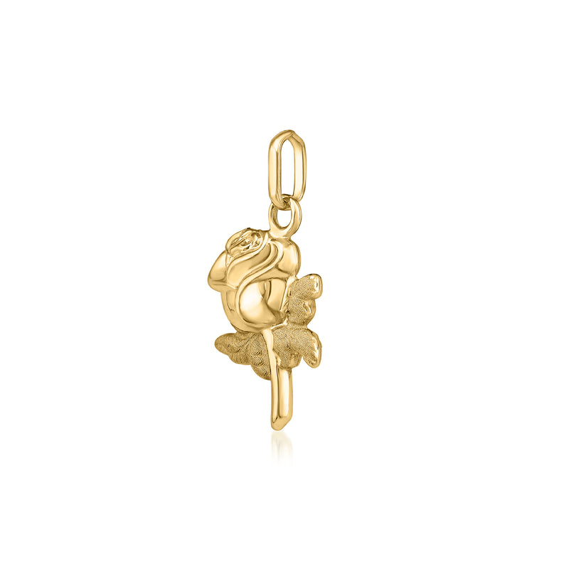 14kt yellow gold rose pendant charm, side profile with hanging loop