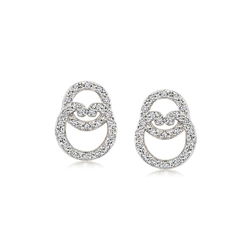 18kt white gold diamond interlocking-circle stud earrings, double oval halo