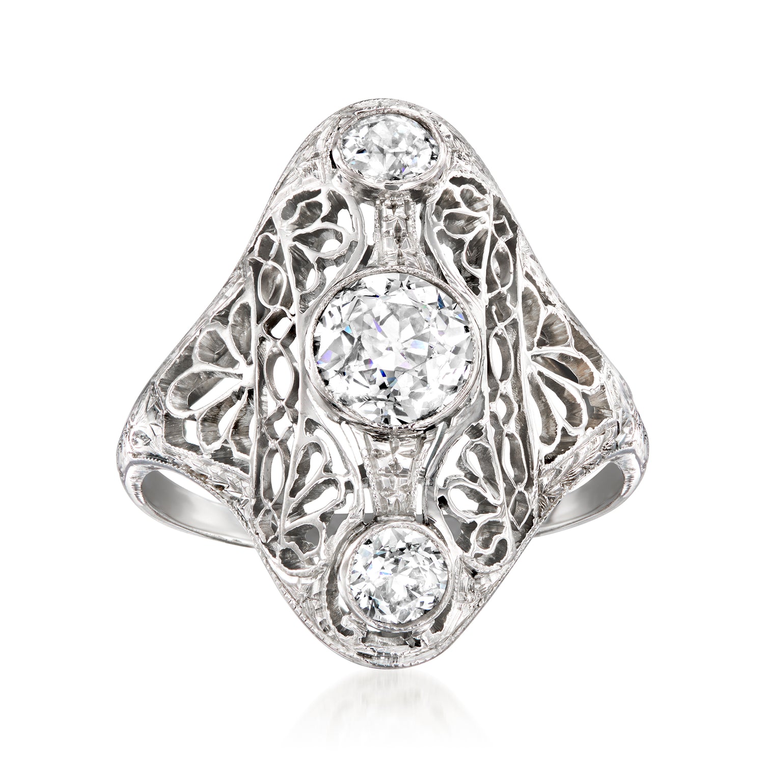 C. 1930 Vintage 1.05 ct. t.w. Diamond Dinner Ring in 14kt White Gold