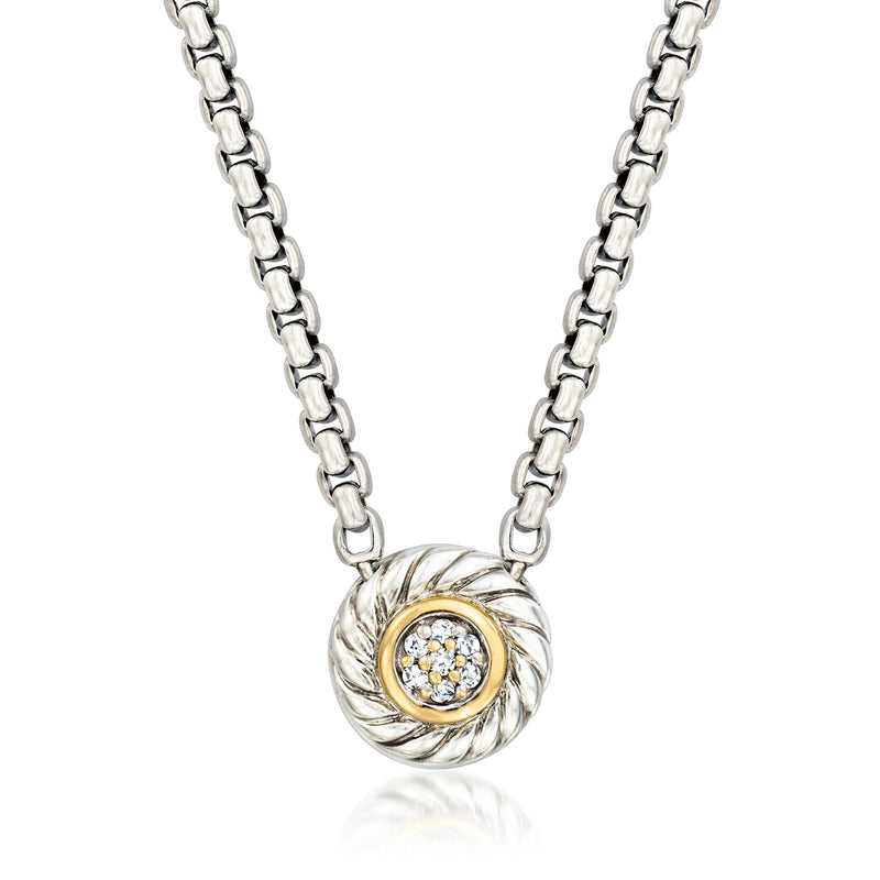 David Yurman sterling silver diamond circle pendant necklace with 18k yellow gold center