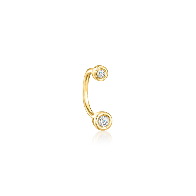 14kt yellow gold U-hoop earrings with two round lab-grown diamond accents