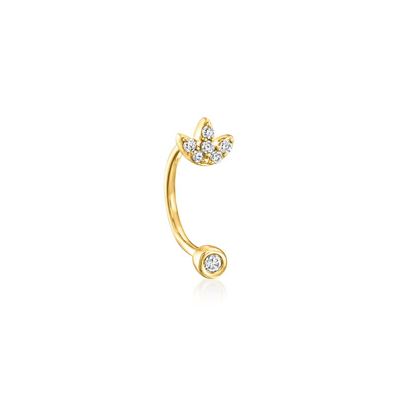 14kt yellow gold U-hoop earring with flower lab-grown diamonds and round stone drop