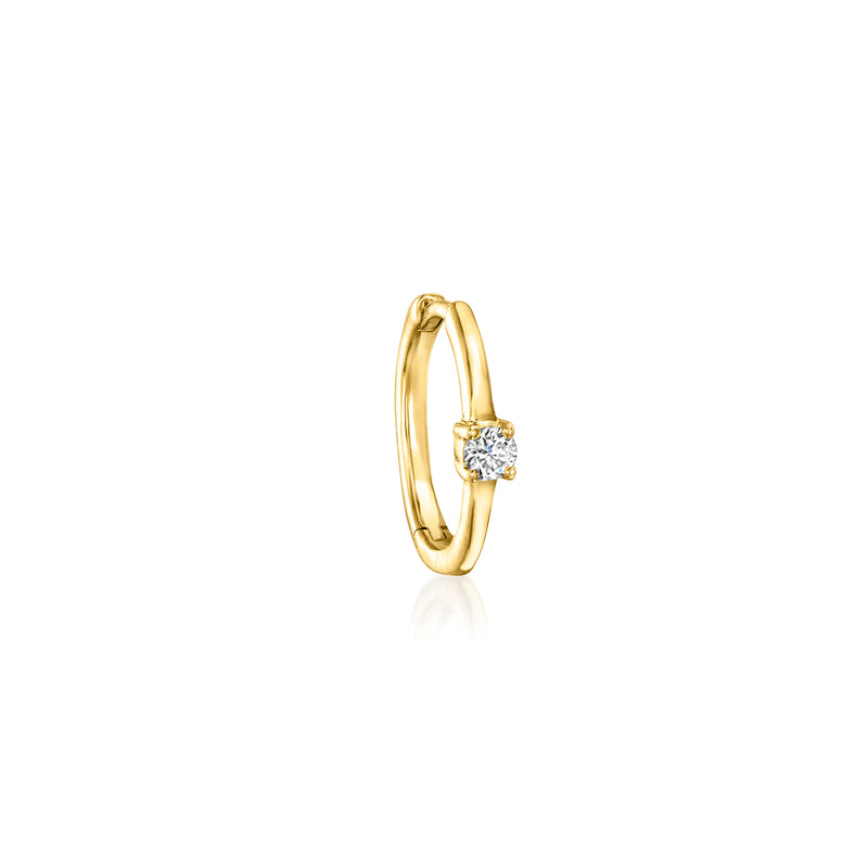 14kt yellow gold clicker hoop earring with round lab-grown diamond centerpiece