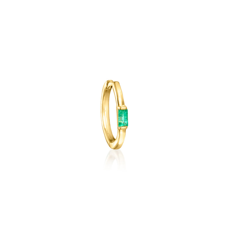 14kt yellow gold clicker hoop earring with emerald-green gemstone
