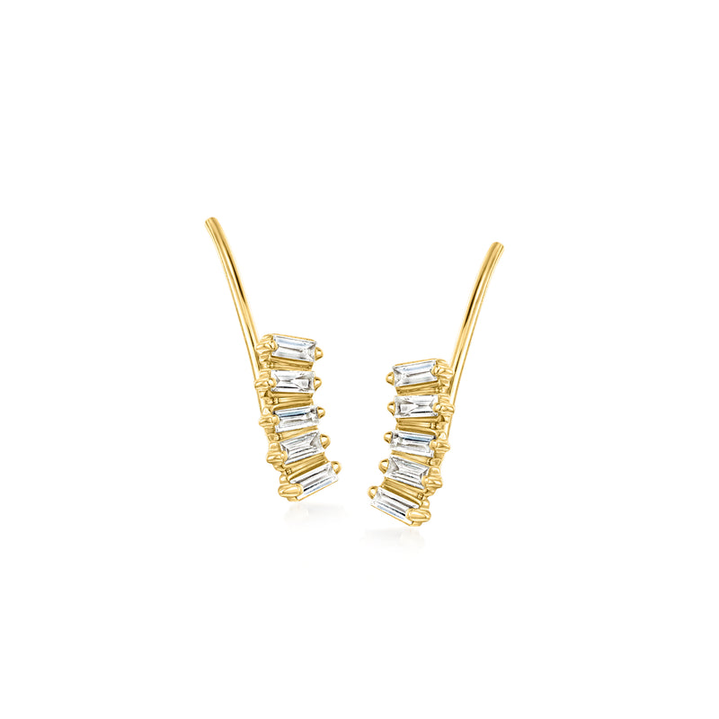14kt yellow gold ear climber earrings with baguette-cut lab diamonds