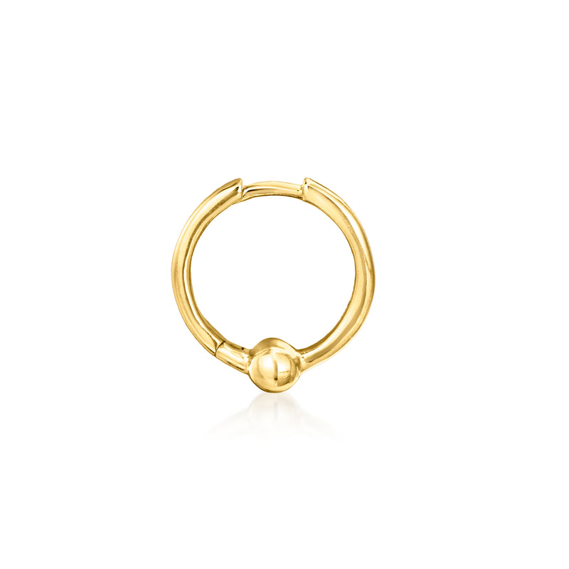 Yellow gold bead clicker hoop earring with round ball clasp
