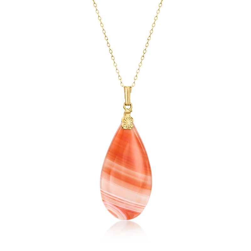 14kt yellow gold pendant necklace with orange agate teardrop pendant and chain