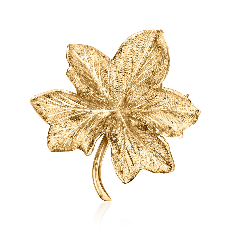 Vintage 14kt yellow gold leaf-shaped pin with textured leaf veins