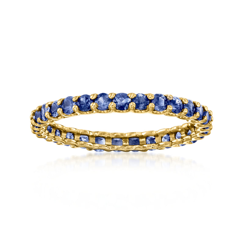 14kt yellow gold eternity band with round blue sapphire and small yellow gold links