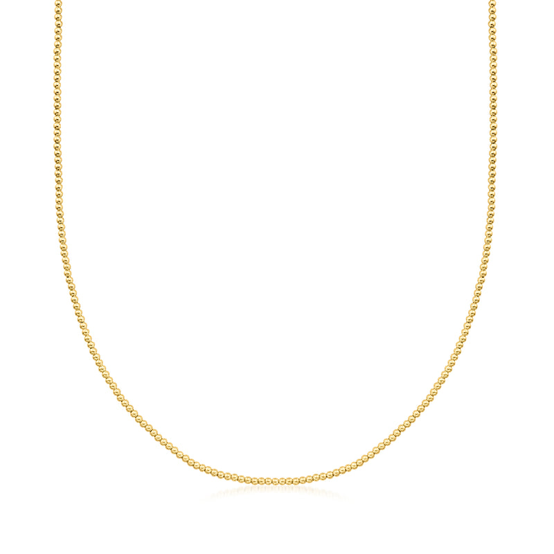 14kt yellow gold bead necklace with fine round chain