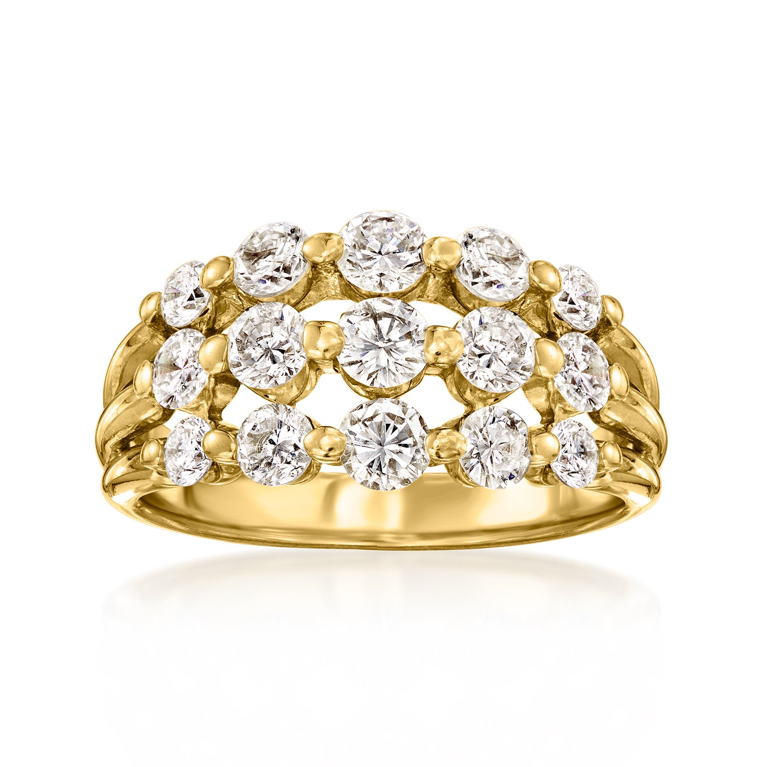 C. 1990 Vintage 1.53 ct. t.w. Diamond Three-Row Ring in 18kt Yellow Gold