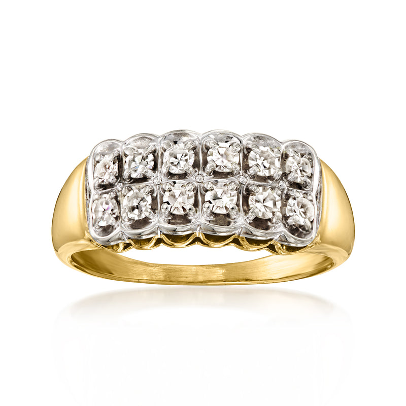 Vintage 14kt yellow gold two-row diamond ring