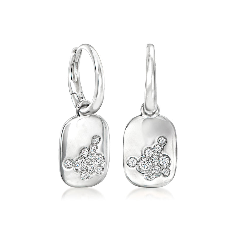 Vintage white gold drop earrings with teardrop setting and scattered diamond cluster