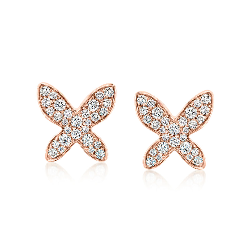 Butterfly diamond post earrings in rose gold