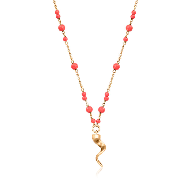 C. 1990 vintage 18kt rose gold spiral necklace with red coral bead strands and pendant