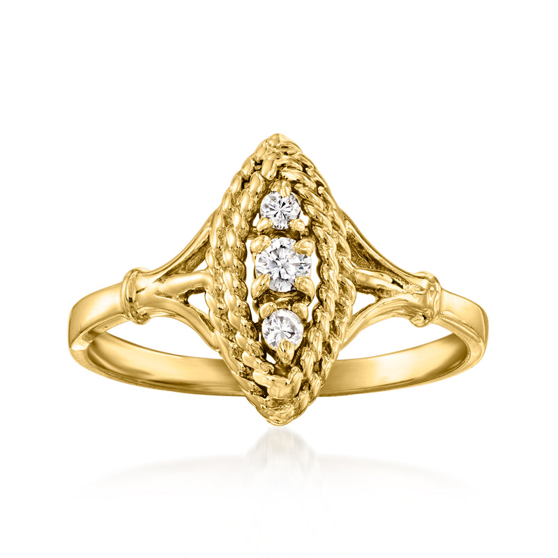 Vintage 10kt yellow gold diamond ring with oval halo of three round stones