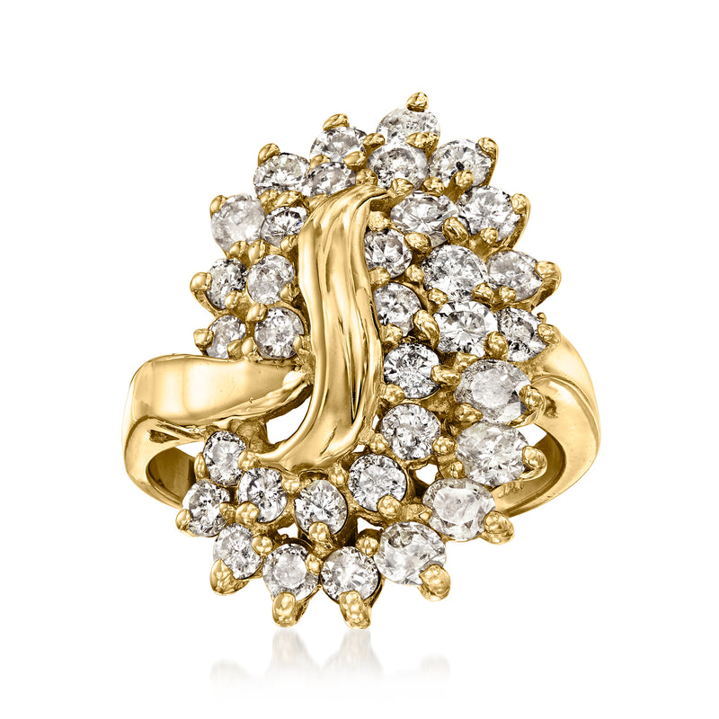 14kt yellow gold diamond cluster ring with round brilliant stones, prong-set