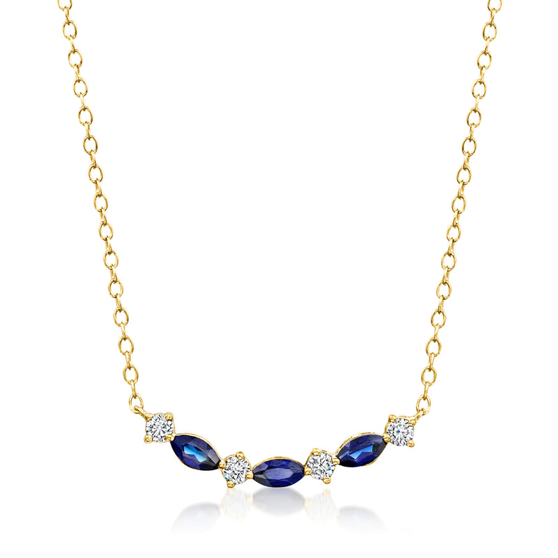18kt gold vermeil necklace with oval sapphire and diamond accents, linked chain