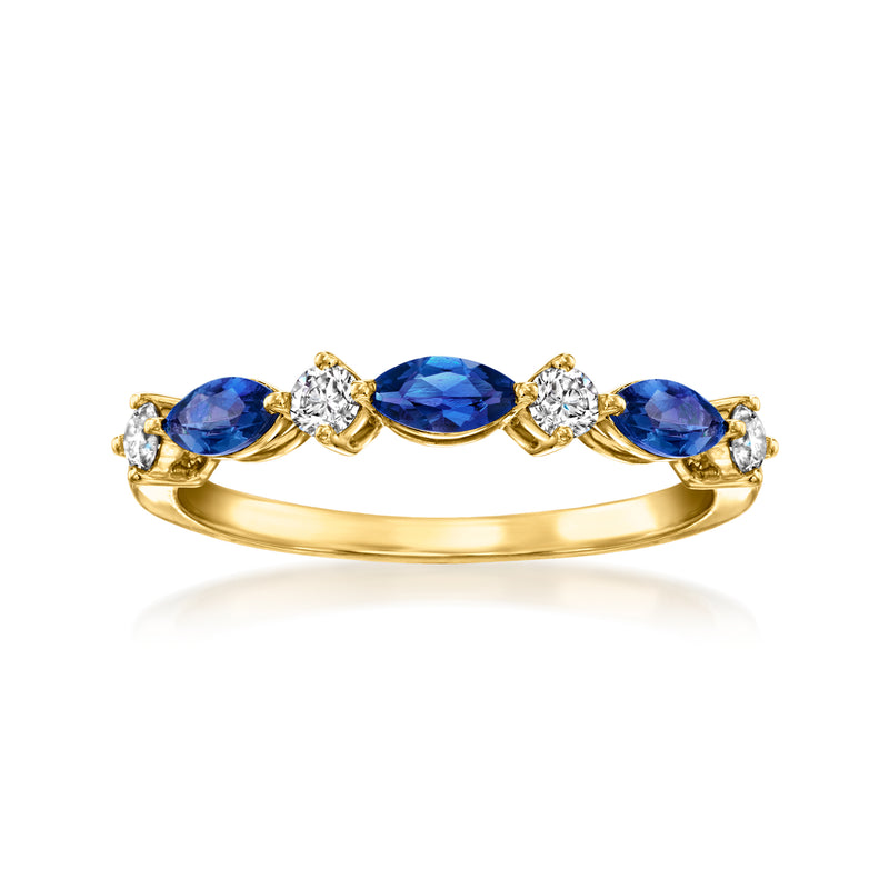 18kt gold over sterling ring with oval blue sapphires and round diamond accents