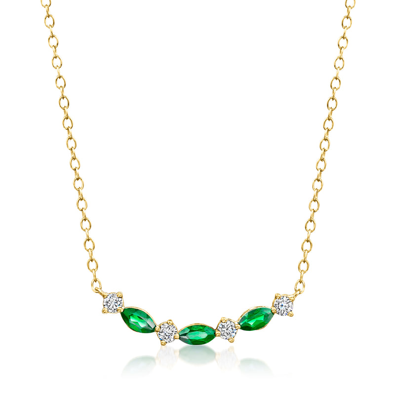 Gold vermeil necklace with oval green emerald stones and diamond accents