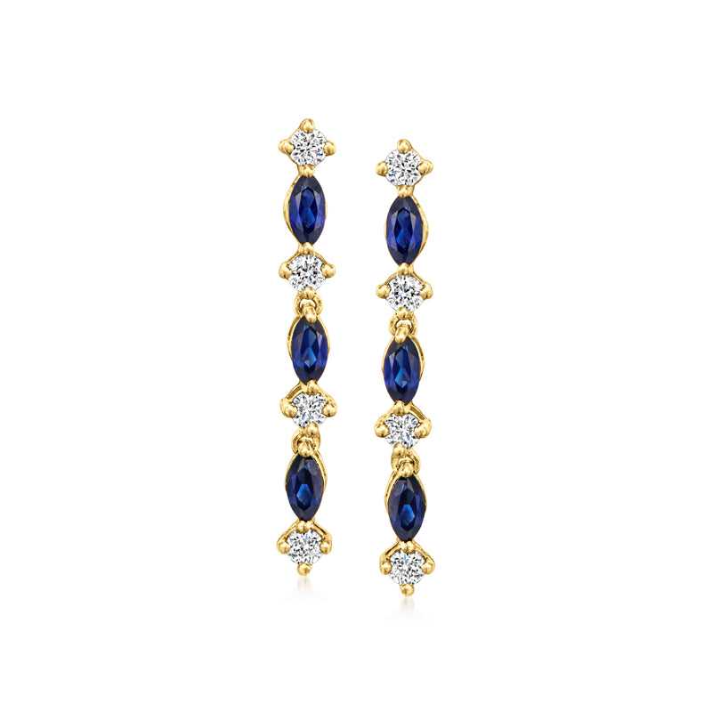 18kt gold vermeil drop earrings with blue oval sapphires and diamond-like stones