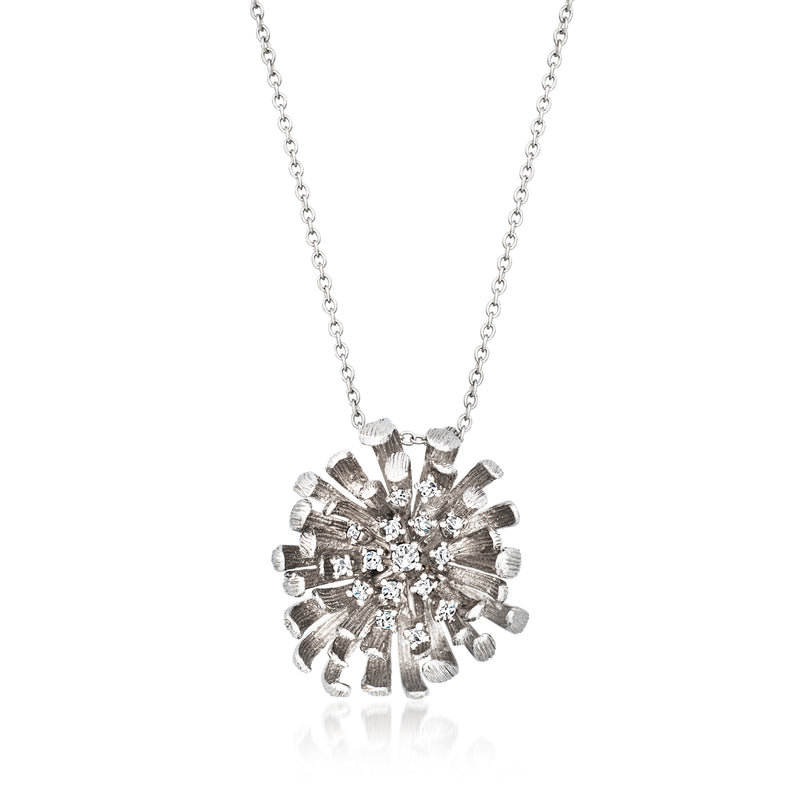 Vintage diamond flower pendant necklace in white gold