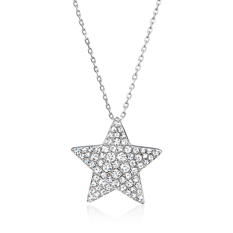 Sterling silver star pendant necklace with pave CZ stones, link chain