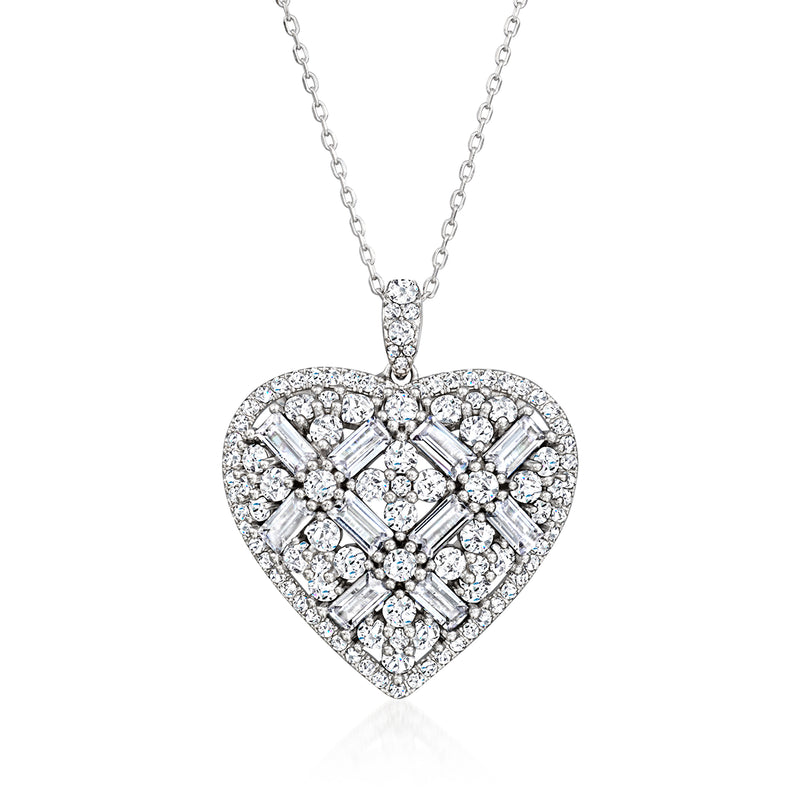 Sterling silver CZ heart pendant necklace with glittering pave-style heart pendant