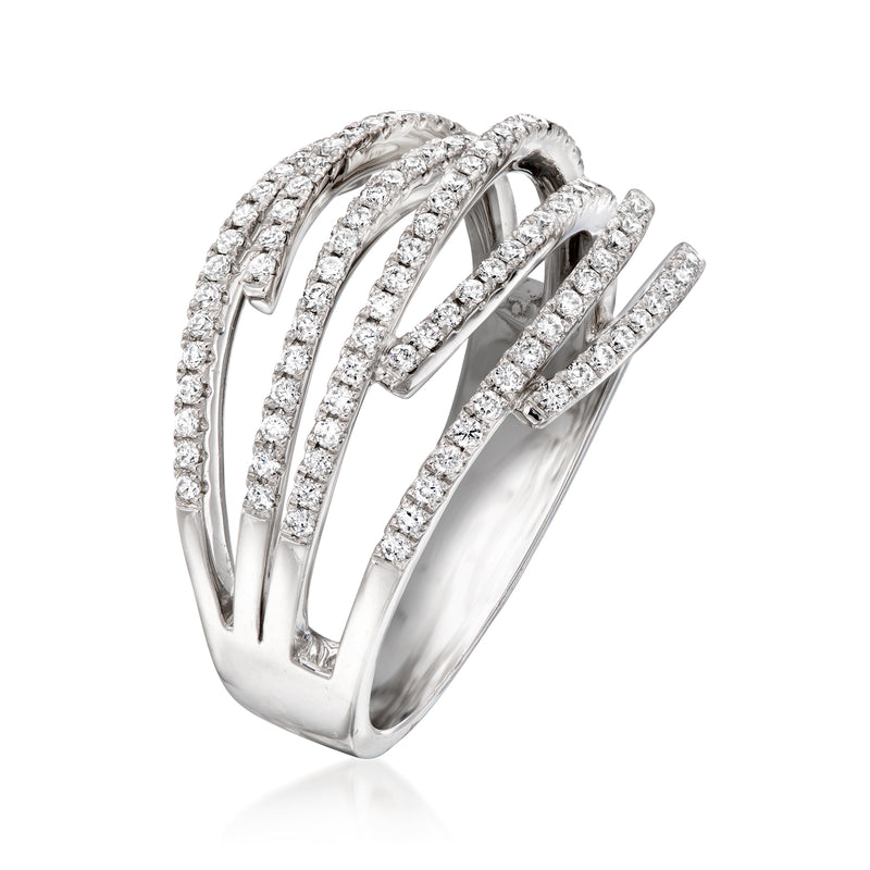 Multi-row diamond ring in 18kt white gold with curved pavé-set bands