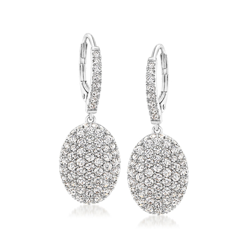 Leverback oval drop earrings in sterling silver with pavé CZ