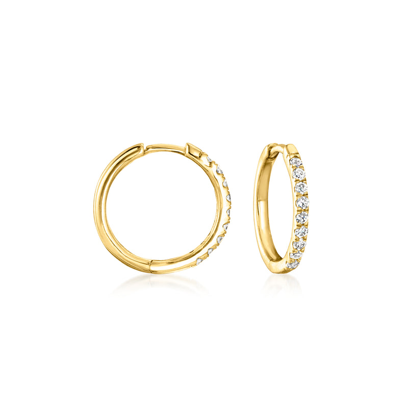 14kt yellow gold lab-grown diamond clicker hoop earrings, front and side views