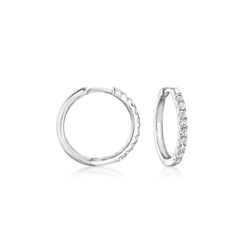 Sterling silver diamond clicker hoop earrings, shown front and side views