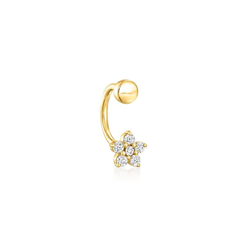 14kt yellow gold U-hoop earring with lab-grown diamond flower charm