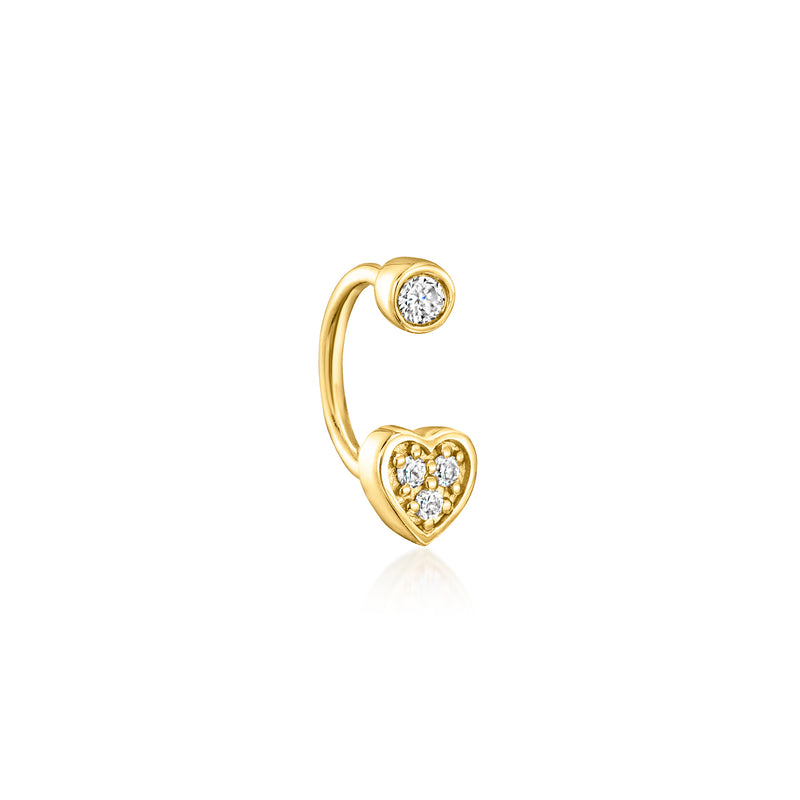 14kt yellow gold heart lab-grown diamond U-hoop earrings with round halo stones