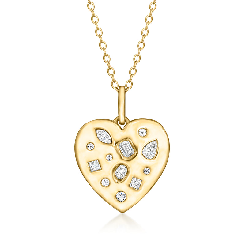 Gold heart pendant necklace with diamond-look stones on a fine chain