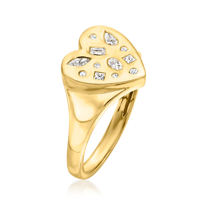 Gold heart-shaped diamond ring, side profile view