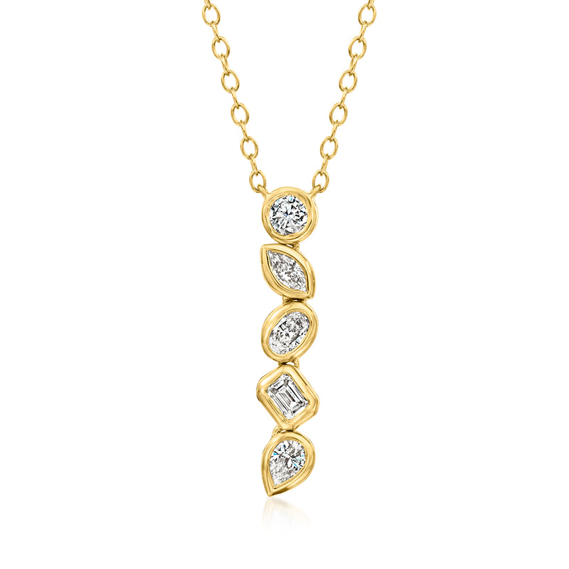 Gold over sterling linear diamond necklace with bezel-set round and baguette stones