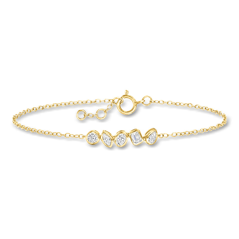 Bezel-set lab-grown diamond linear bracelet in gold with five oval stones