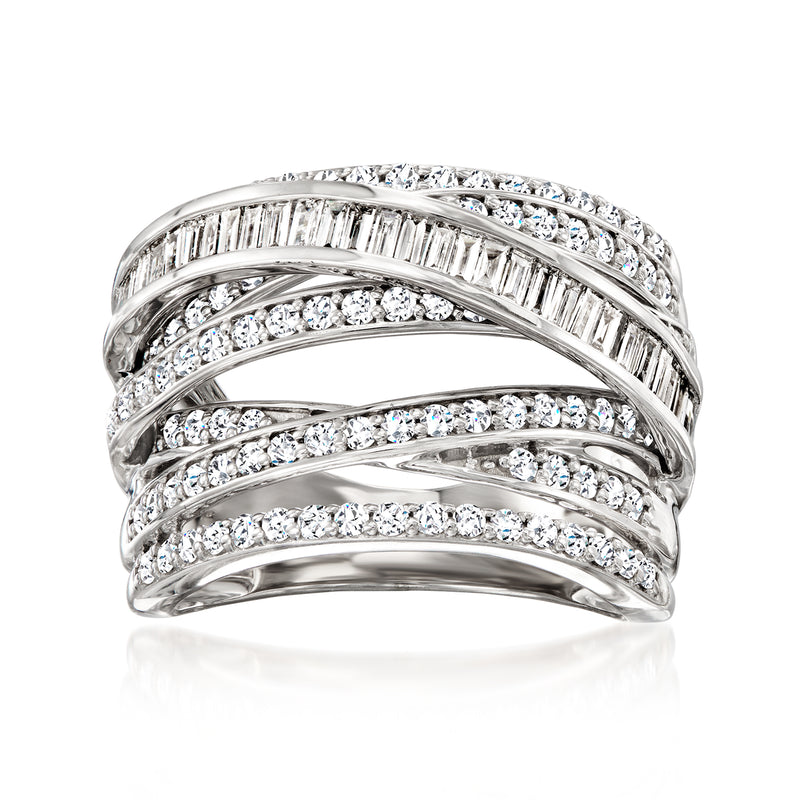 Sterling silver diamond highway wrap ring with three sparkling rows of clear stones