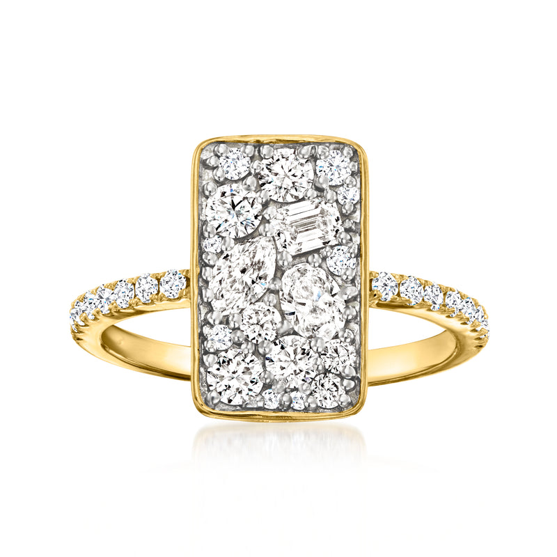 18kt gold over sterling lab-grown diamond cluster ring with rectangular pavé top