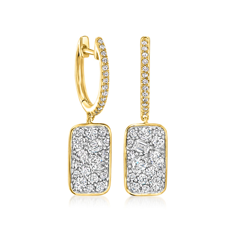 Gold over sterling diamond cluster hoop drop earrings