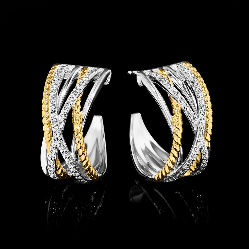 Crisscross C-hoop earrings with lab-grown diamonds, sterling silver and gold over sterling