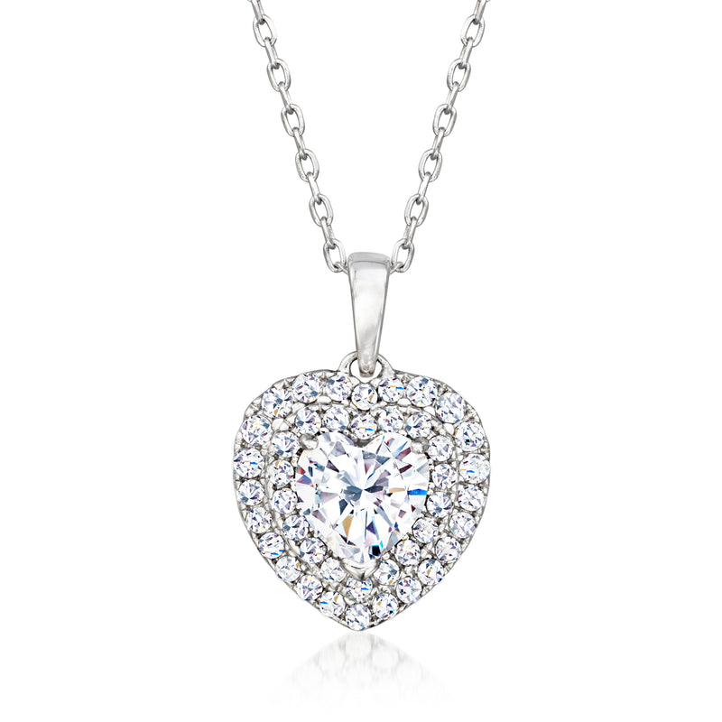 Sterling silver heart pendant necklace with CZ round stones