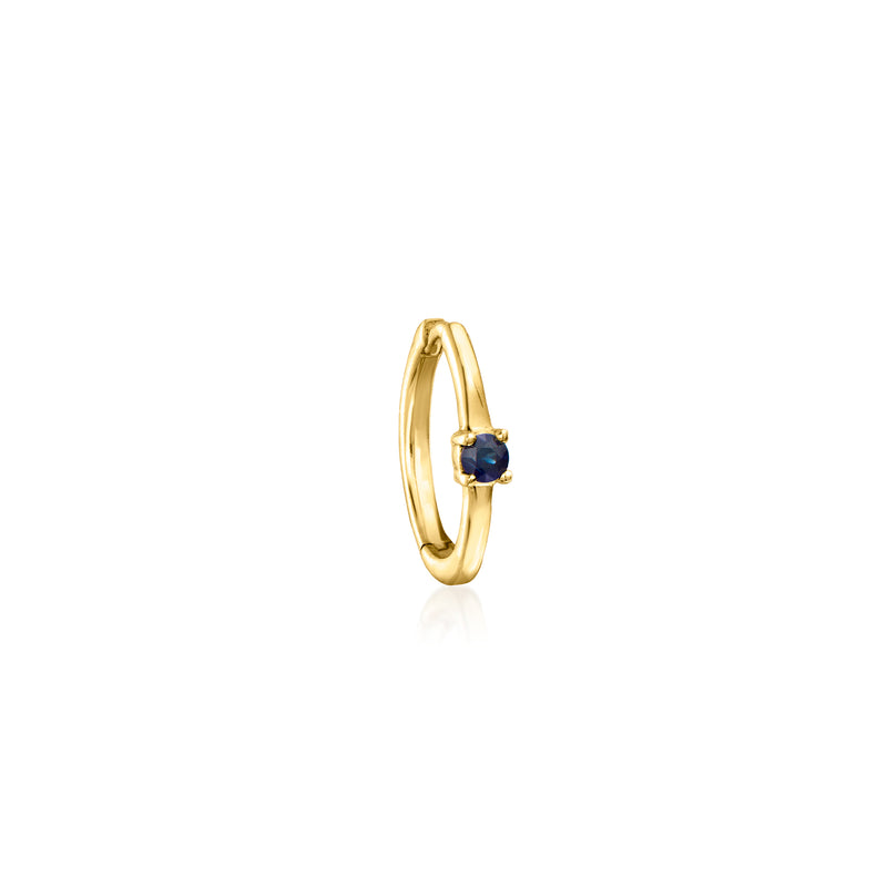 14kt yellow gold click hoop earring with blue sapphire gemstone