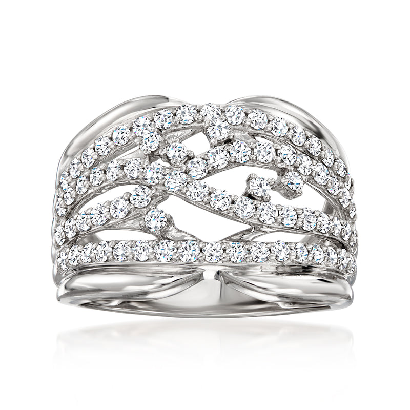 Sterling silver crisscross diamond ring with round stones on split band