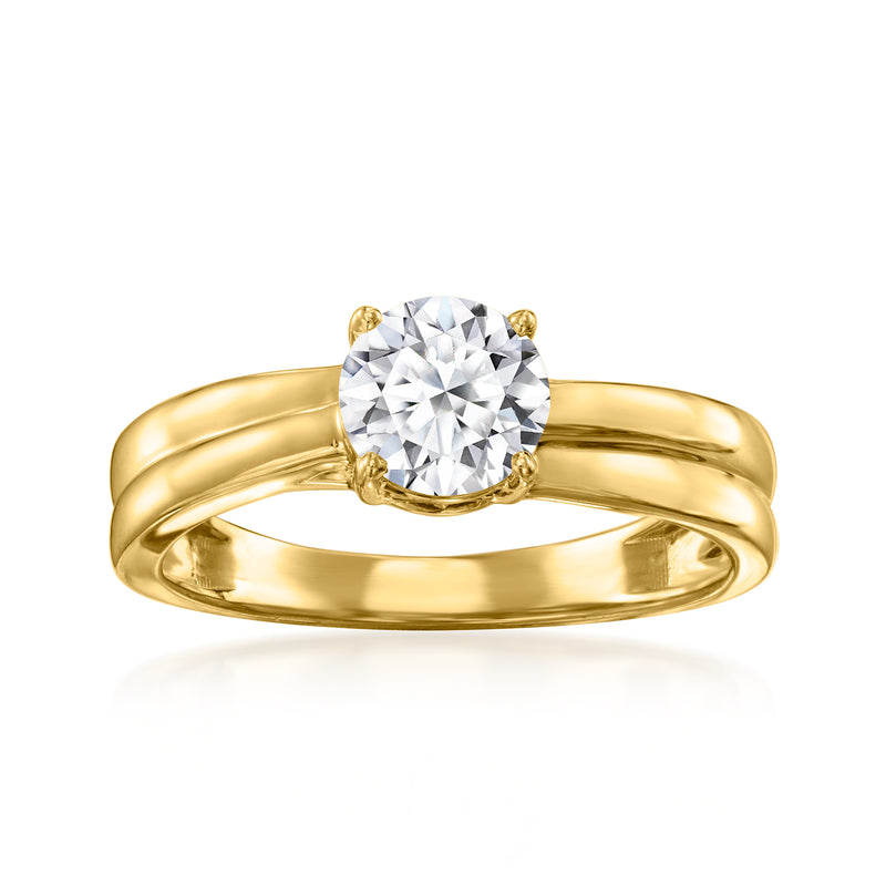 Twisted 14kt yellow gold ring with round lab-grown diamond center