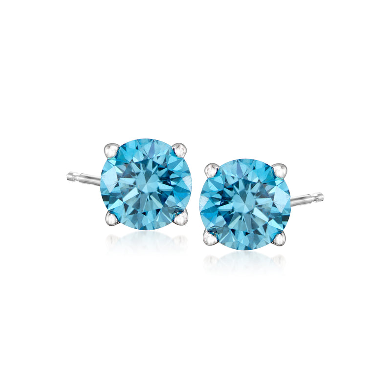 Blue lab-grown diamond stud earrings in white gold settings