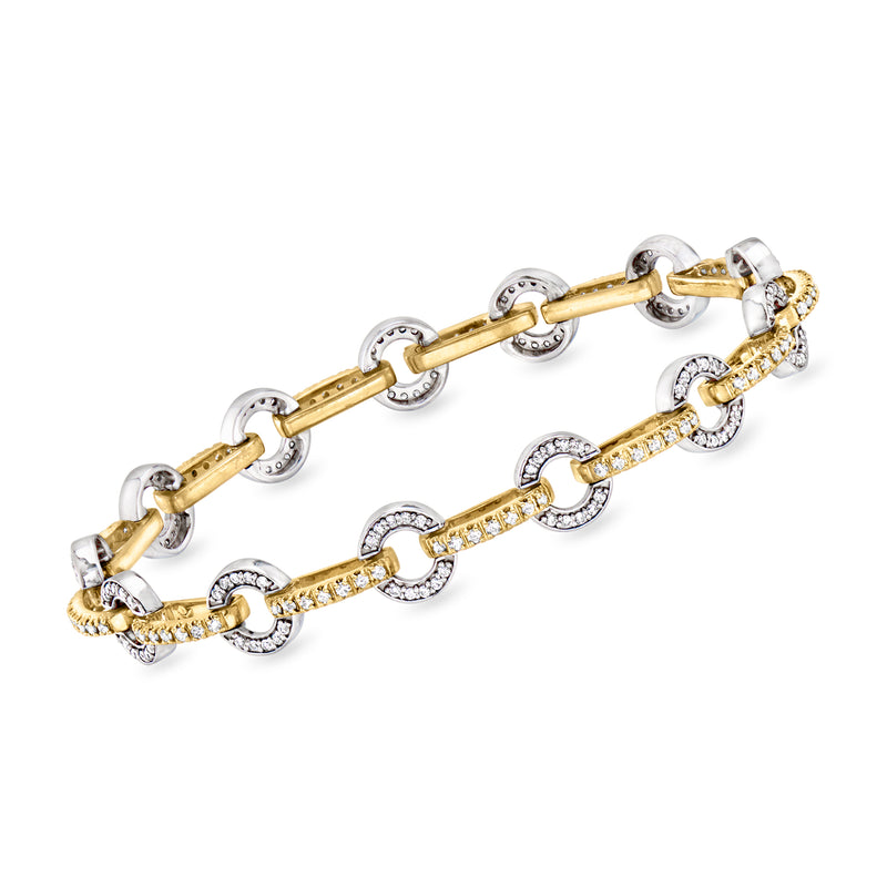 Two-tone gold diamond link bracelet with round halo links