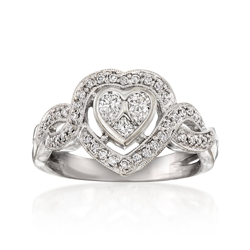 Vintage 14kt white gold diamond heart ring with split shank